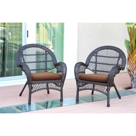 JECO W00208-C-2-FS007-CS Espresso Wicker Chair with Brown Cushion W00208-C_2-FS007-CS